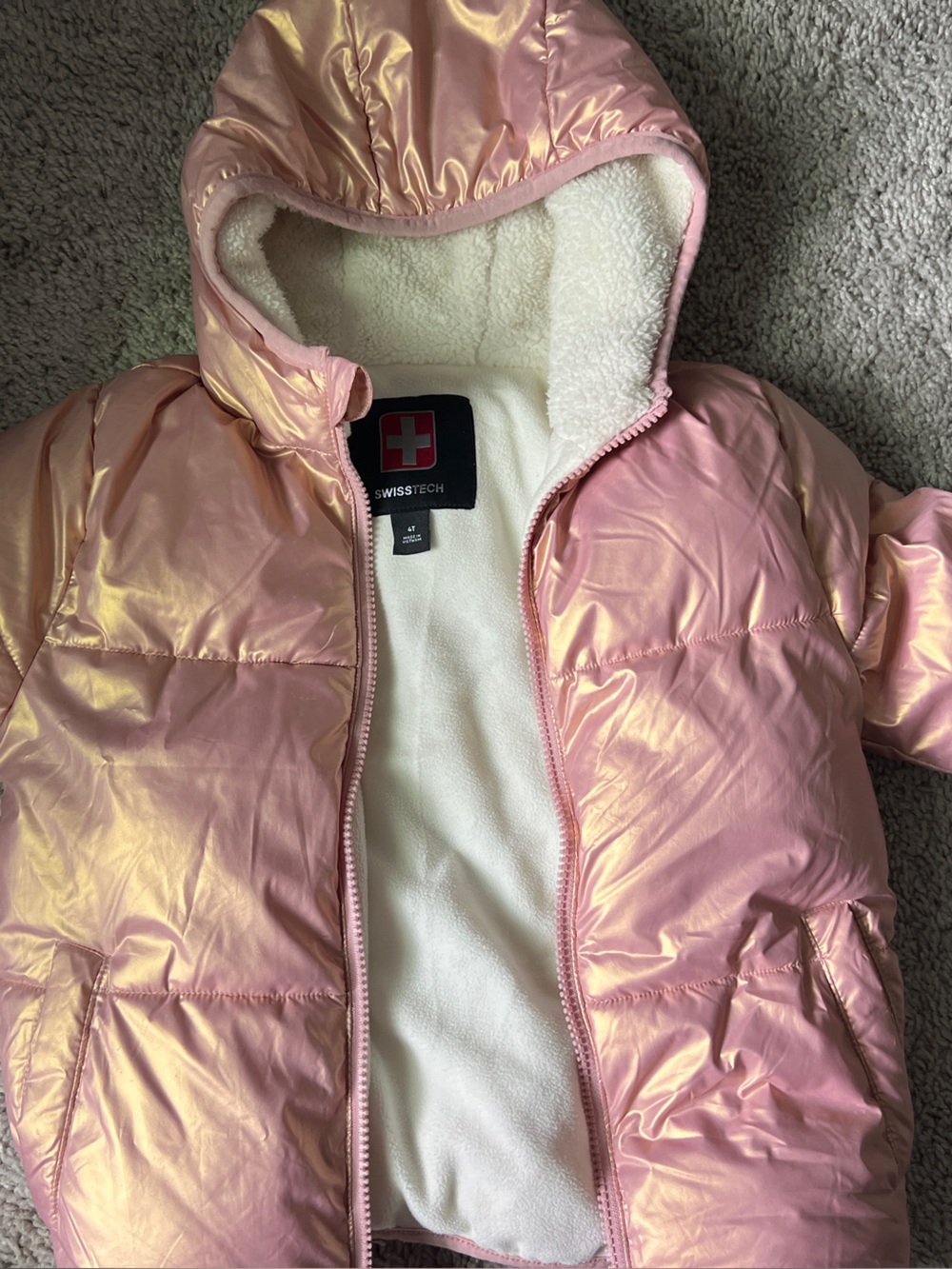 Swiss Tech Iridescent Pink Hooded Puffer Jacket for Kids